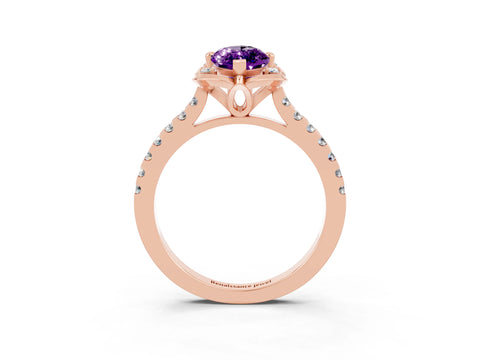 Rose gold Marquise Cut Amethyst Ring with Pavé Band and Floral Prong Setting_3
