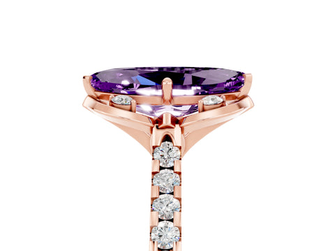 Rose gold Marquise Cut Amethyst Ring with Pavé Band and Floral Prong Setting_5