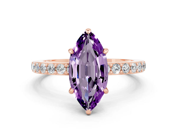 Rose gold Marquise Cut Amethyst Pavé Engagement Ring with Round  Accents and Prong Setting