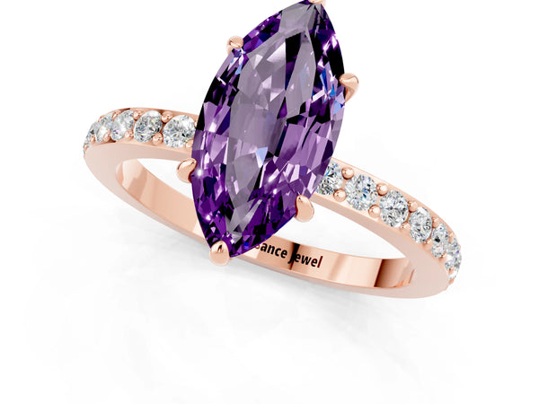Rose gold Marquise Cut Amethyst Pavé Engagement Ring with Round  Accents and Prong Setting