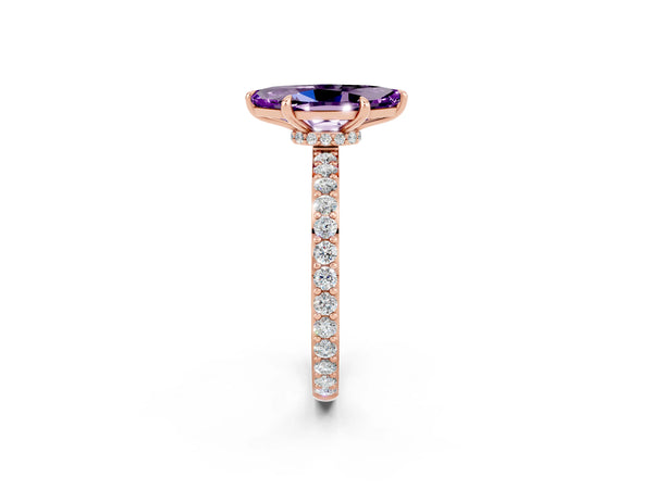 Rose gold Marquise Cut Amethyst Pavé Engagement Ring with Round  Accents and Prong Setting