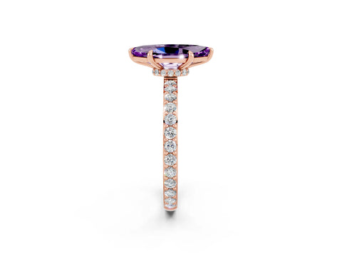 Rose gold Marquise Cut Amethyst Ring with Pavé Band and Four-Prong Setting_2