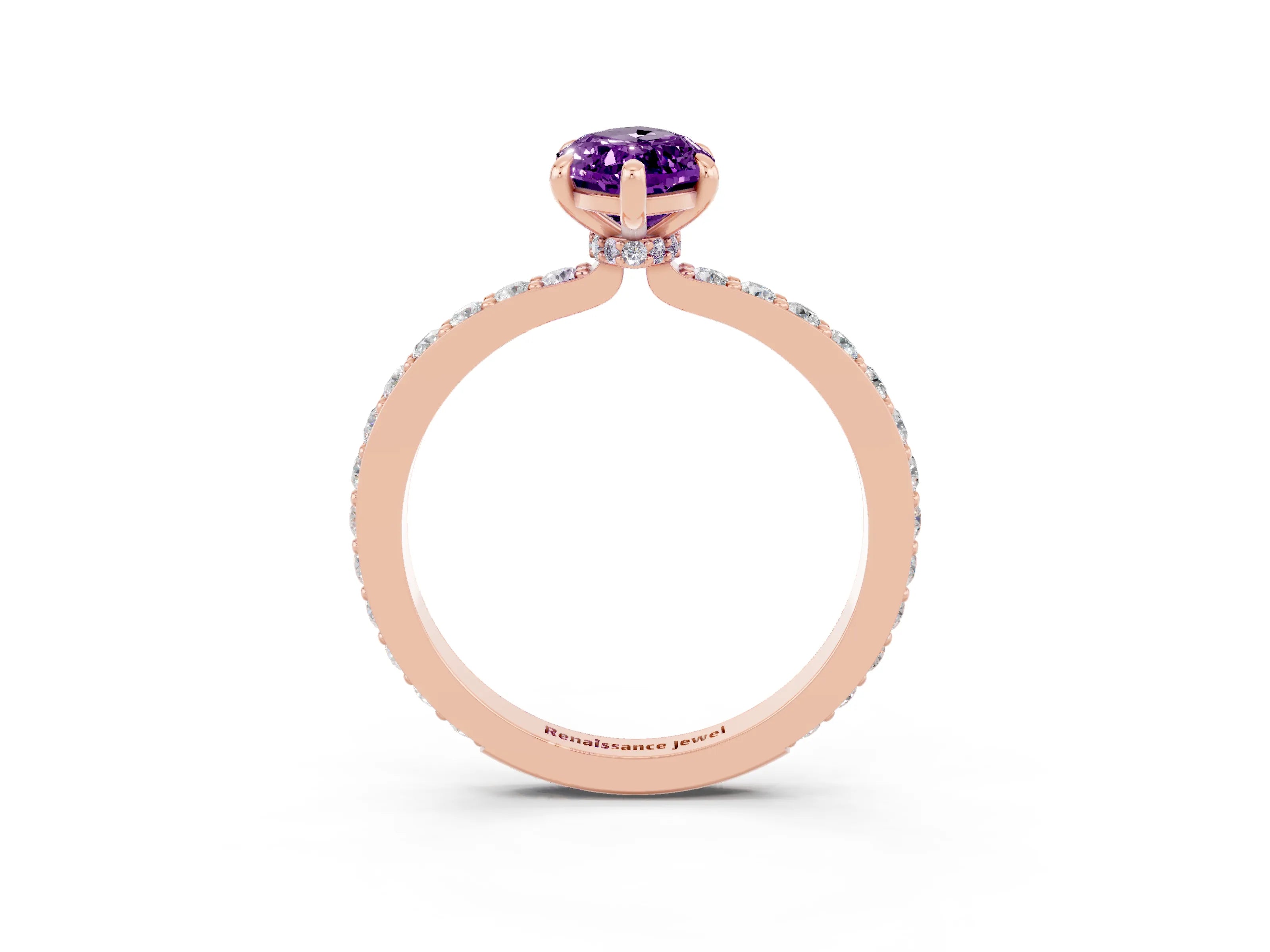 Rose gold Marquise Cut Amethyst Ring with Pavé Band and Four-Prong Setting_3