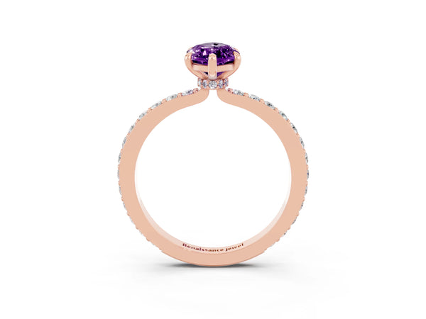 Rose gold Marquise Cut Amethyst Pavé Engagement Ring with Round  Accents and Prong Setting