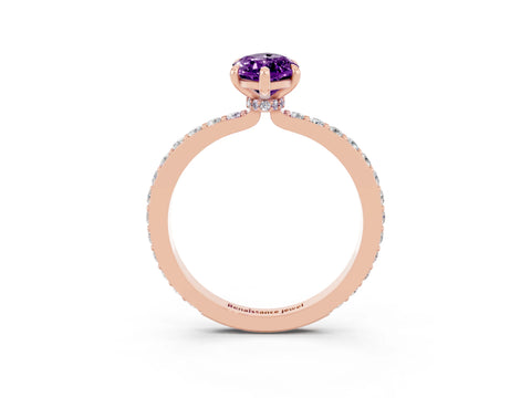 Rose gold Marquise Cut Amethyst Ring with Pavé Band and Four-Prong Setting_3