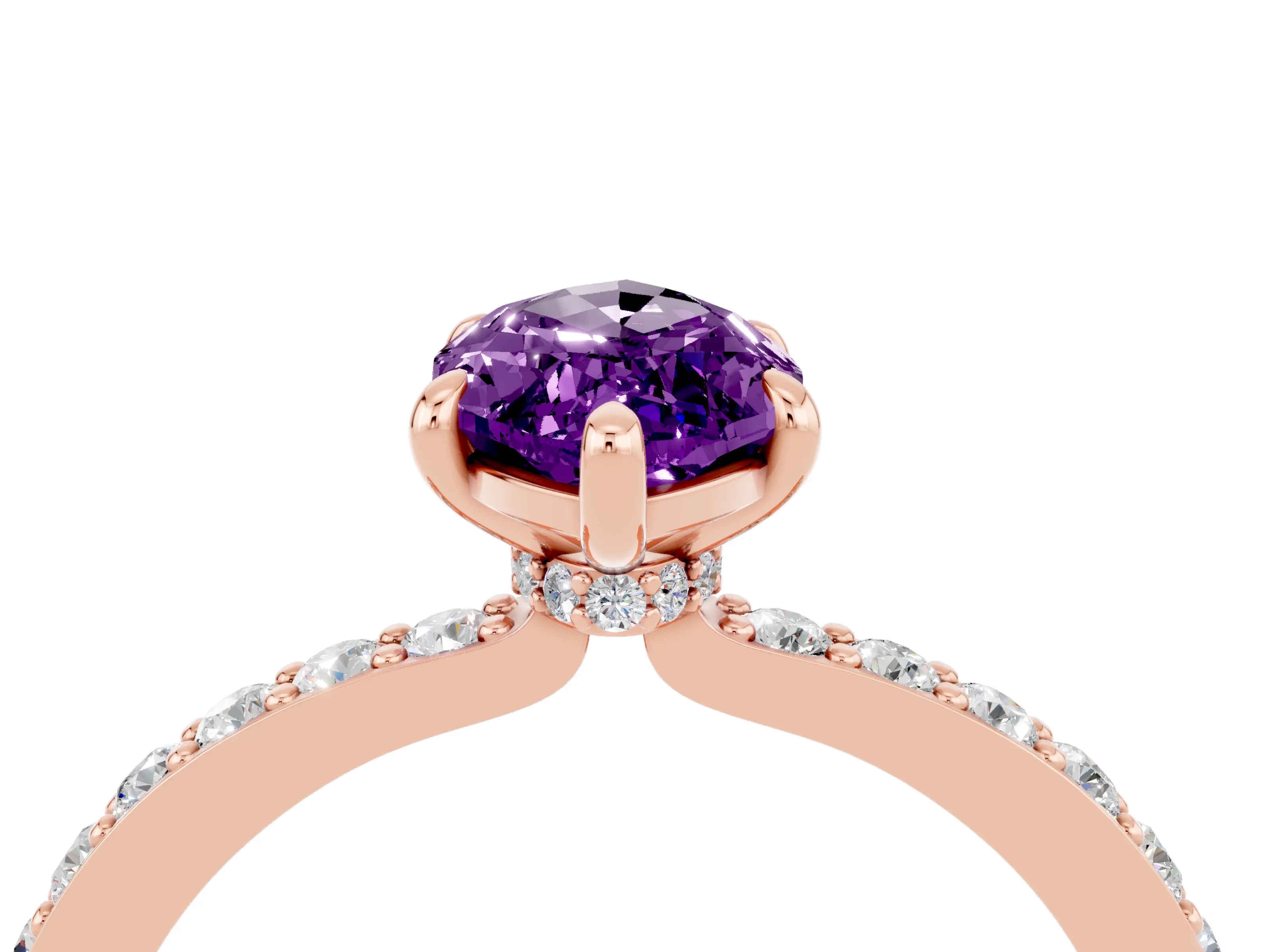 Rose gold Marquise Cut Amethyst Ring with Pavé Band and Four-Prong Setting_4