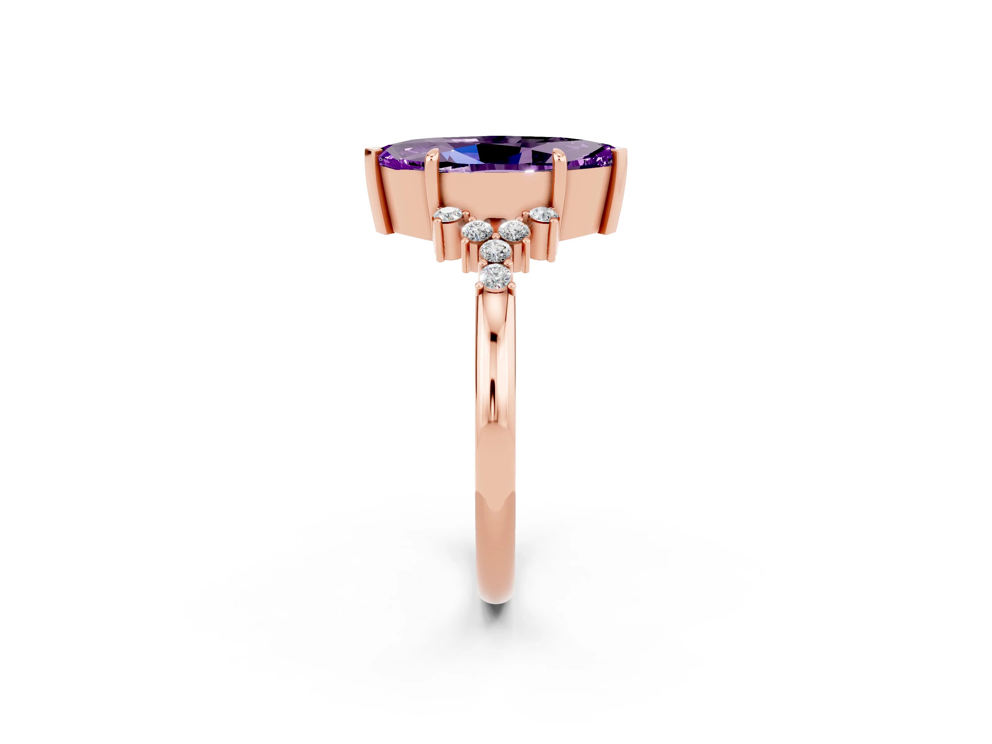 Rose gold Marquise Cut Amethyst Ring with Side Stones and Four-Prong Setting_38