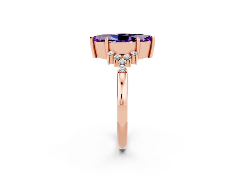 Rose gold Marquise Cut Amethyst Ring with Side Stones and Four-Prong Setting_38