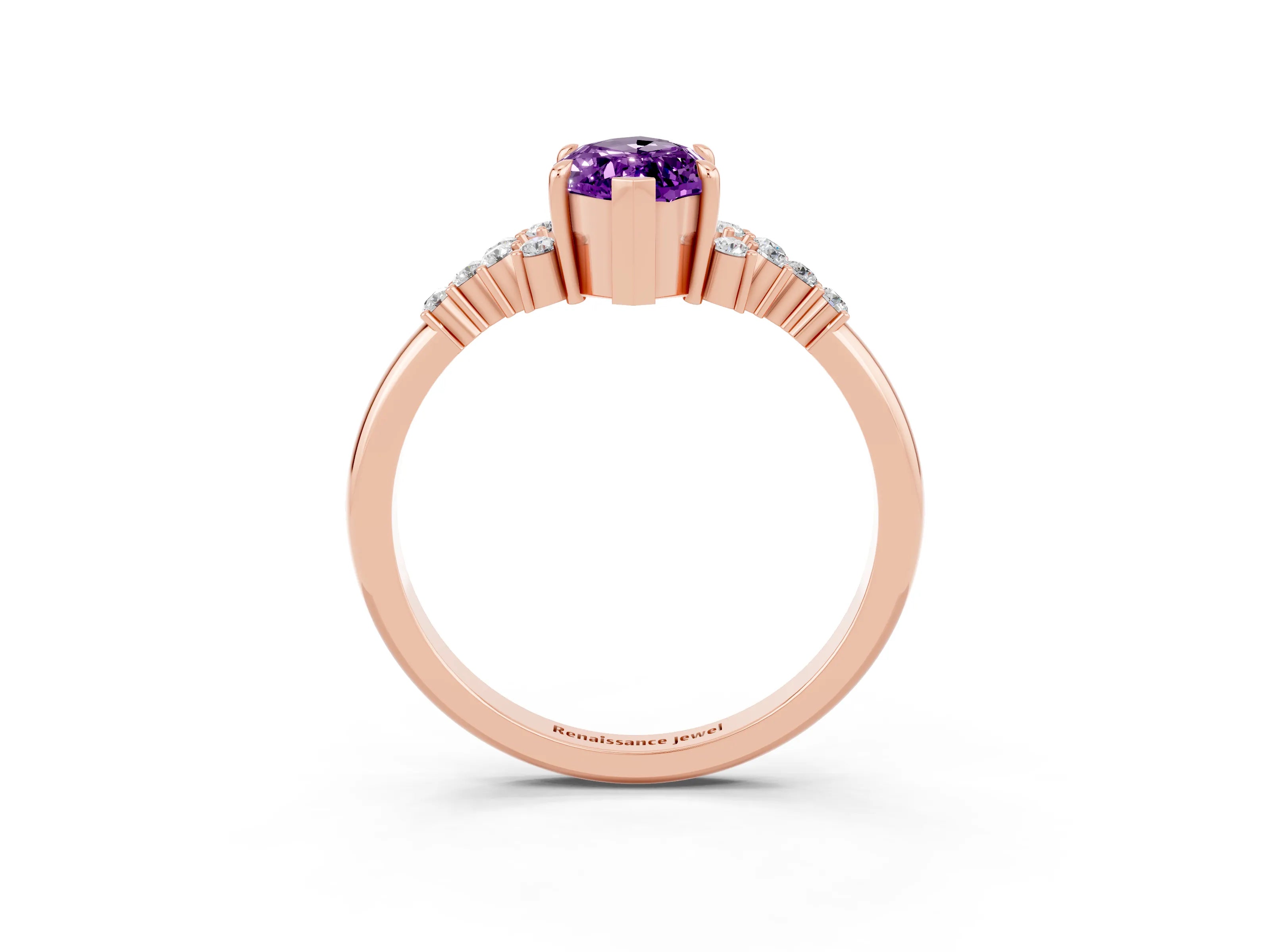 Rose gold Marquise Cut Amethyst Ring with Side Stones and Four-Prong Setting_39