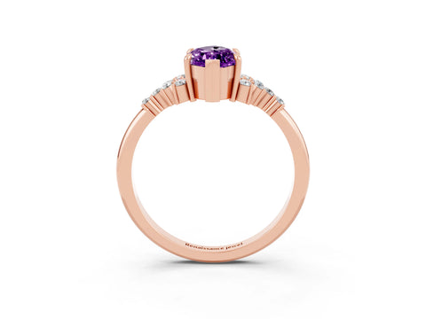 Rose gold Marquise Cut Amethyst Ring with Side Stones and Four-Prong Setting_39