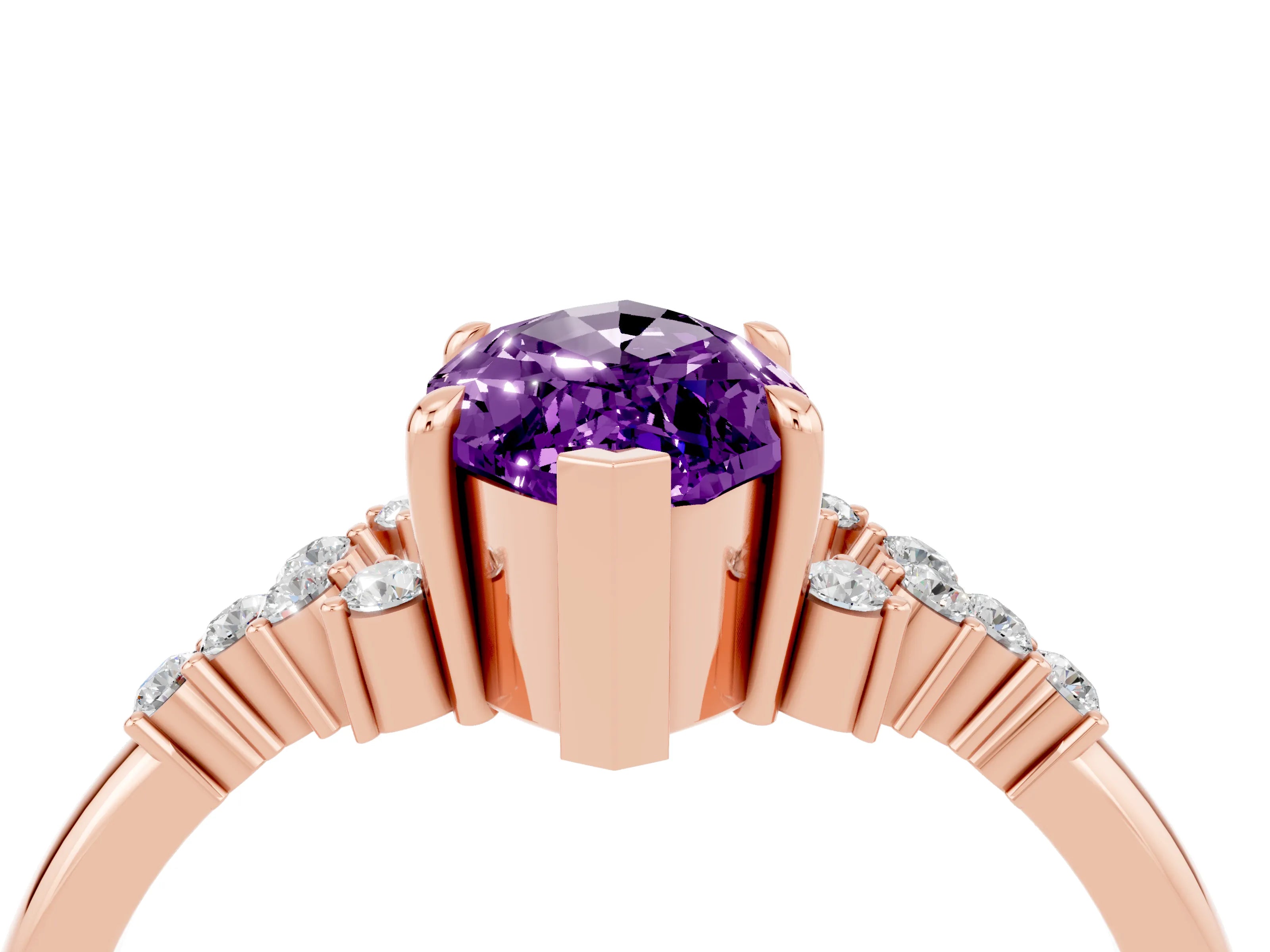 Rose gold Marquise Cut Amethyst Ring with Side Stones and Four-Prong Setting_40