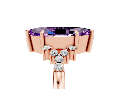 Rose gold Marquise Cut Amethyst Ring with Side Stones and Four-Prong Setting_41