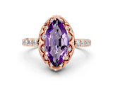 Rose gold Marquise Cut Amethyst Scalloped Halo Engagement Ring with Round Shared Prong Band_12