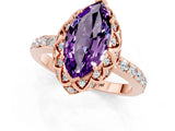 Rose gold Marquise Cut Amethyst Scalloped Halo Engagement Ring with Round Shared Prong Band_13