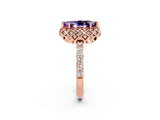 Rose gold Marquise Cut Amethyst Scalloped Halo Engagement Ring with Round Shared Prong Band_14