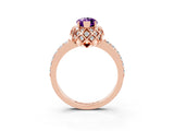 Rose gold Marquise Cut Amethyst Scalloped Halo Engagement Ring with Round Shared Prong Band_15