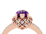 Rose gold Marquise Cut Amethyst Scalloped Halo Engagement Ring with Round Shared Prong Band_16