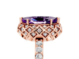 Rose gold Marquise Cut Amethyst Scalloped Halo Engagement Ring with Round Shared Prong Band_17