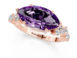 Rose gold Marquise Cut Amethyst Scattered Round Accent Ring with Prong Setting_13