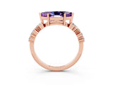 Rose gold Marquise Cut Amethyst Scattered Round Accent Ring with Prong Setting_15
