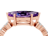Rose gold Marquise Cut Amethyst Scattered Round Accent Ring with Prong Setting_16