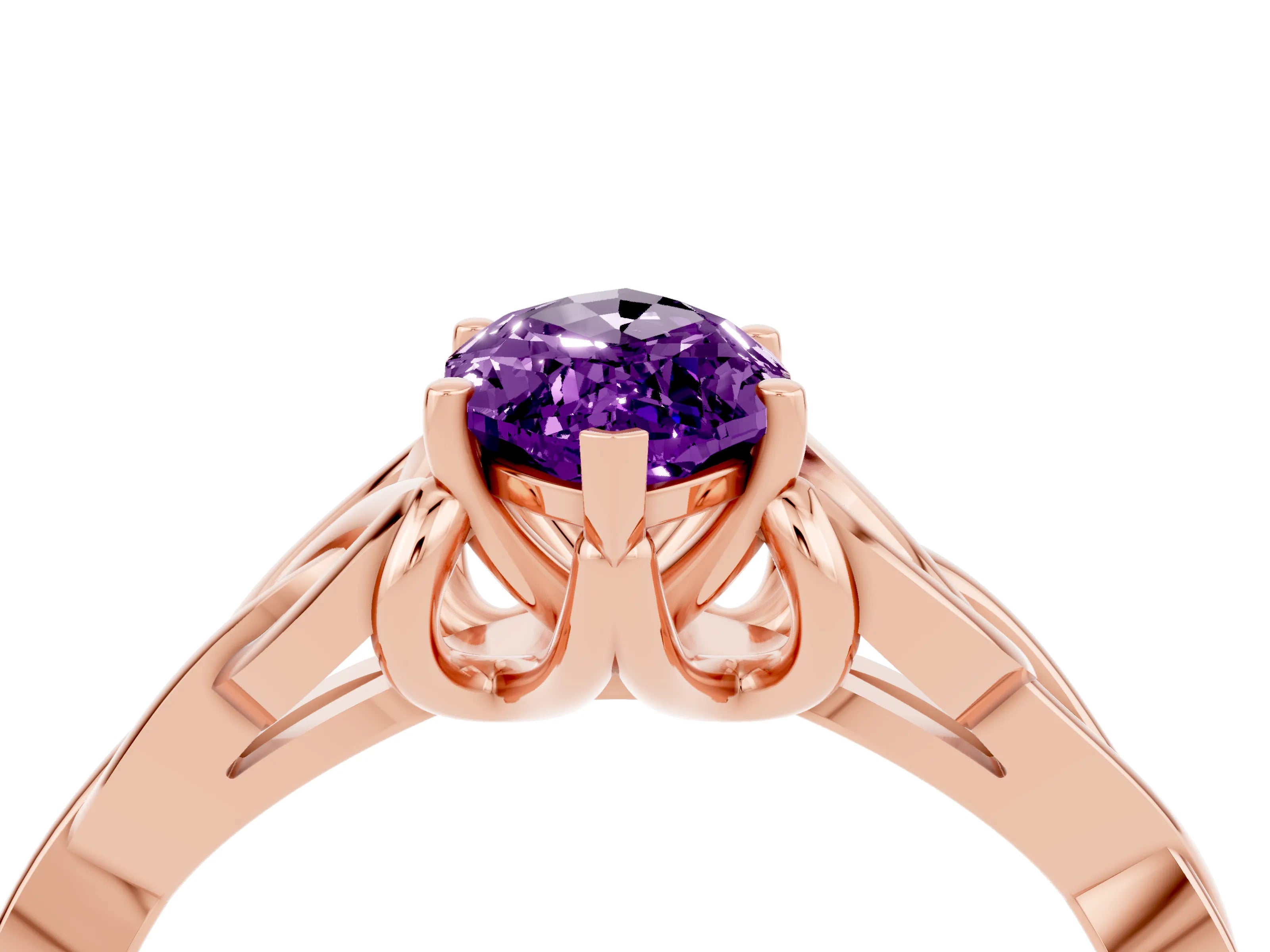 Rose gold Marquise Cut Amethyst Solitaire Celtic Knot Ring with Four-Prong Setting_16