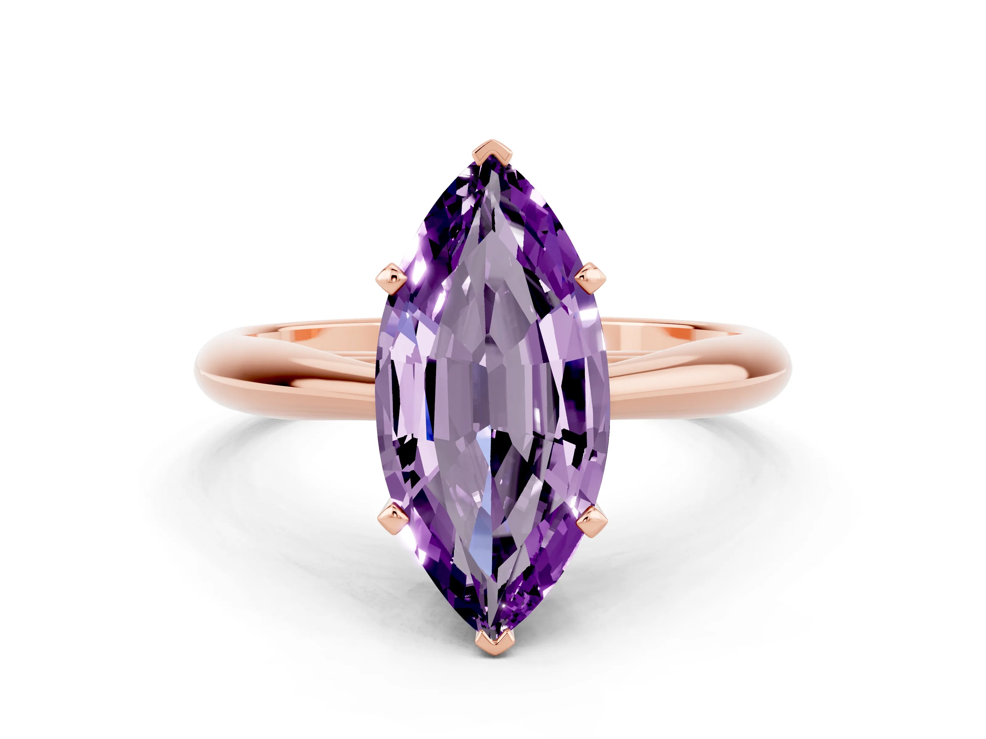 Rose gold Marquise Cut Amethyst Solitaire Engagement Ring with Cathedral Setting and Four-Prong Mount_12