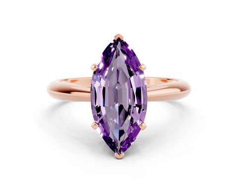 Rose gold Marquise Cut Amethyst Solitaire Engagement Ring with Cathedral Setting and Four-Prong Mount_12