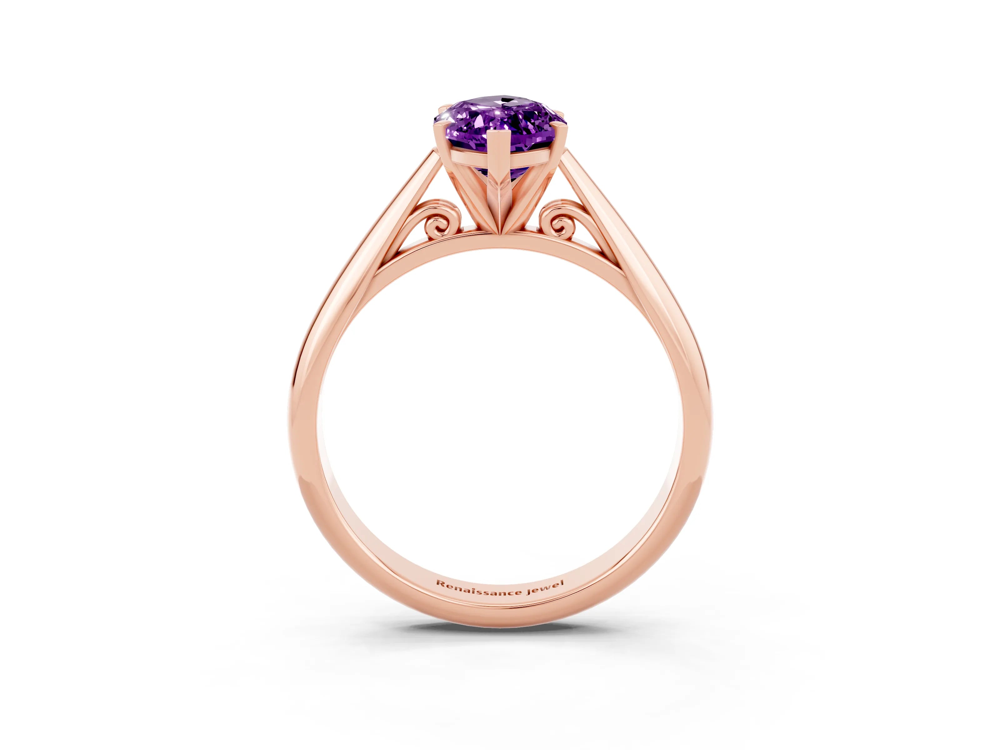 Rose gold Marquise Cut Amethyst Solitaire Engagement Ring with Cathedral Setting and Four-Prong Mount_15