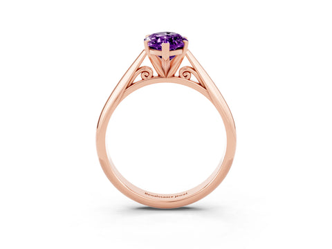 Rose gold Marquise Cut Amethyst Solitaire Engagement Ring with Cathedral Setting and Four-Prong Mount_15