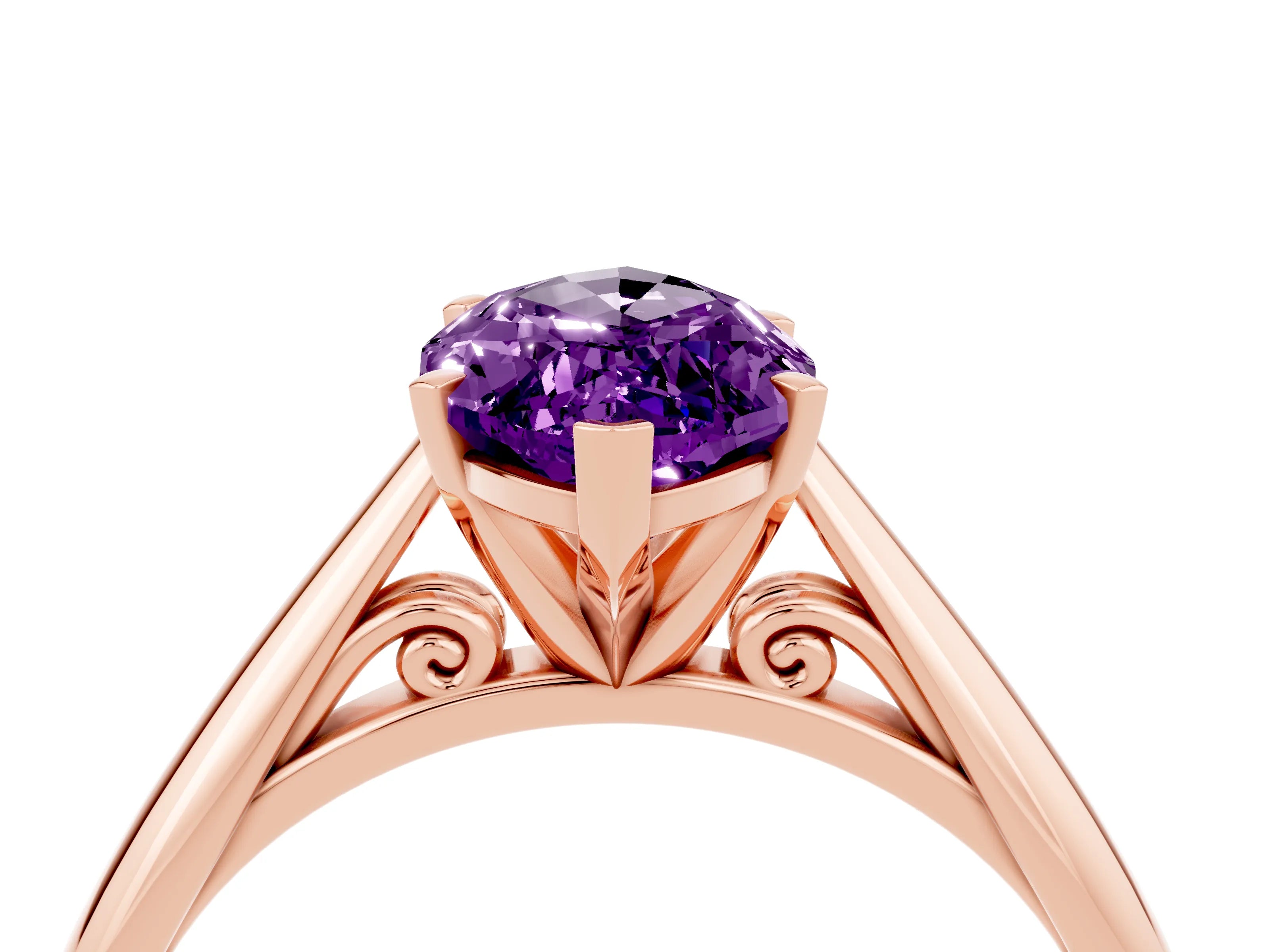 Rose gold Marquise Cut Amethyst Solitaire Engagement Ring with Cathedral Setting and Four-Prong Mount_16