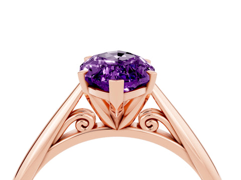 Rose gold Marquise Cut Amethyst Solitaire Engagement Ring with Cathedral Setting and Four-Prong Mount_16