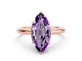 Rose gold Marquise Cut Amethyst Solitaire Engagement Ring with Cathedral Setting and Four-Prong Mount_24