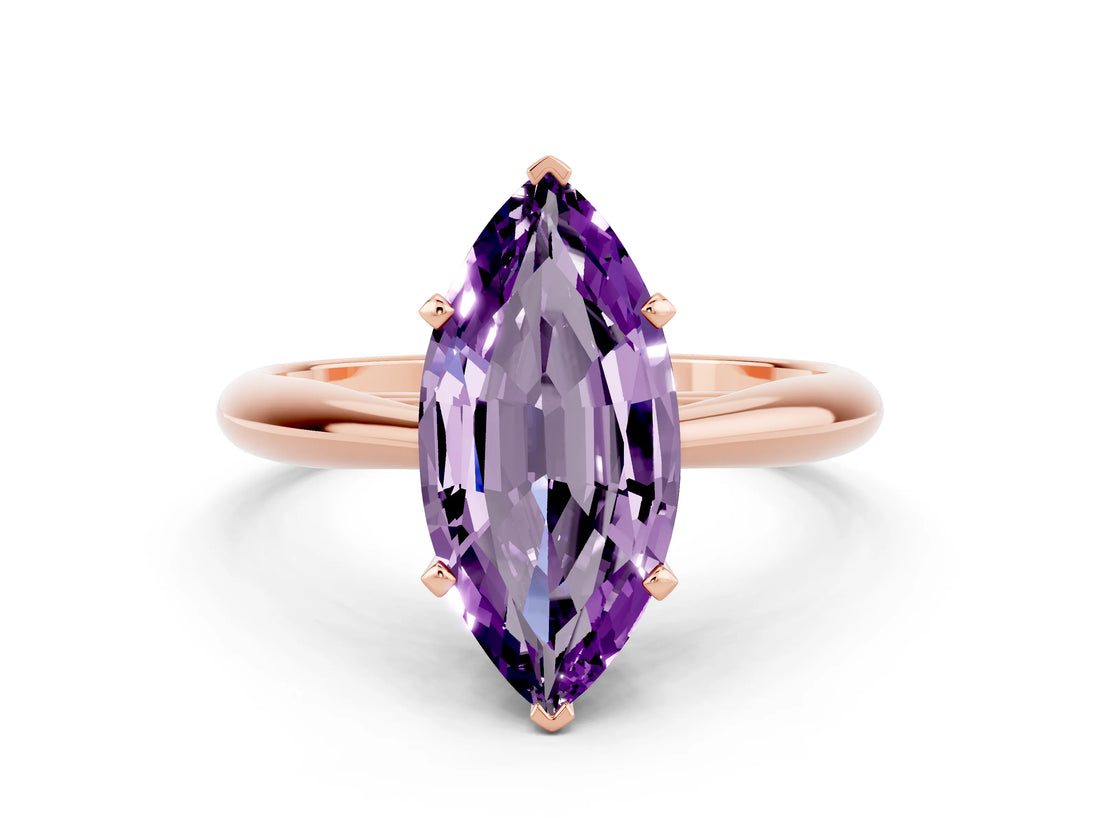 Rose gold Marquise Cut Amethyst Solitaire Engagement Ring with Cathedral Setting and Four-Prong Mount_30