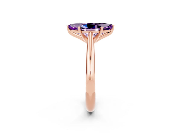 Rose gold Marquise Cut Amethyst Solitaire Engagement Ring with Cathedral Setting and Four-Prong Mount