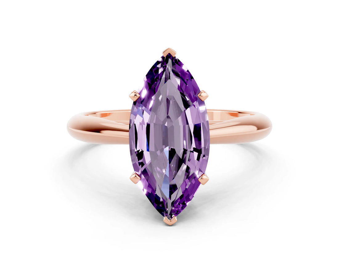 Rose gold Marquise Cut Amethyst Solitaire Engagement Ring with Cathedral Setting and Four-Prong Mount_84