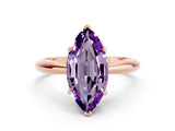 Rose gold Marquise Cut Amethyst Solitaire Engagement Ring with Cathedral Setting and Four-Prong Mount_84