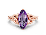 Rose gold Marquise Cut Amethyst Solitaire Engagement Ring with Celtic Knot Band and Four-Prong Setting