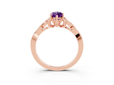 Rose gold Marquise Cut Amethyst Solitaire Engagement Ring with Celtic Knot Band and Four-Prong Setting_3