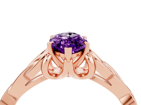Rose gold Marquise Cut Amethyst Solitaire Engagement Ring with Celtic Knot Band and Four-Prong Setting_4
