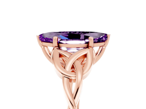 Rose gold Marquise Cut Amethyst Solitaire Engagement Ring with Celtic Knot Band and Four-Prong Setting_5