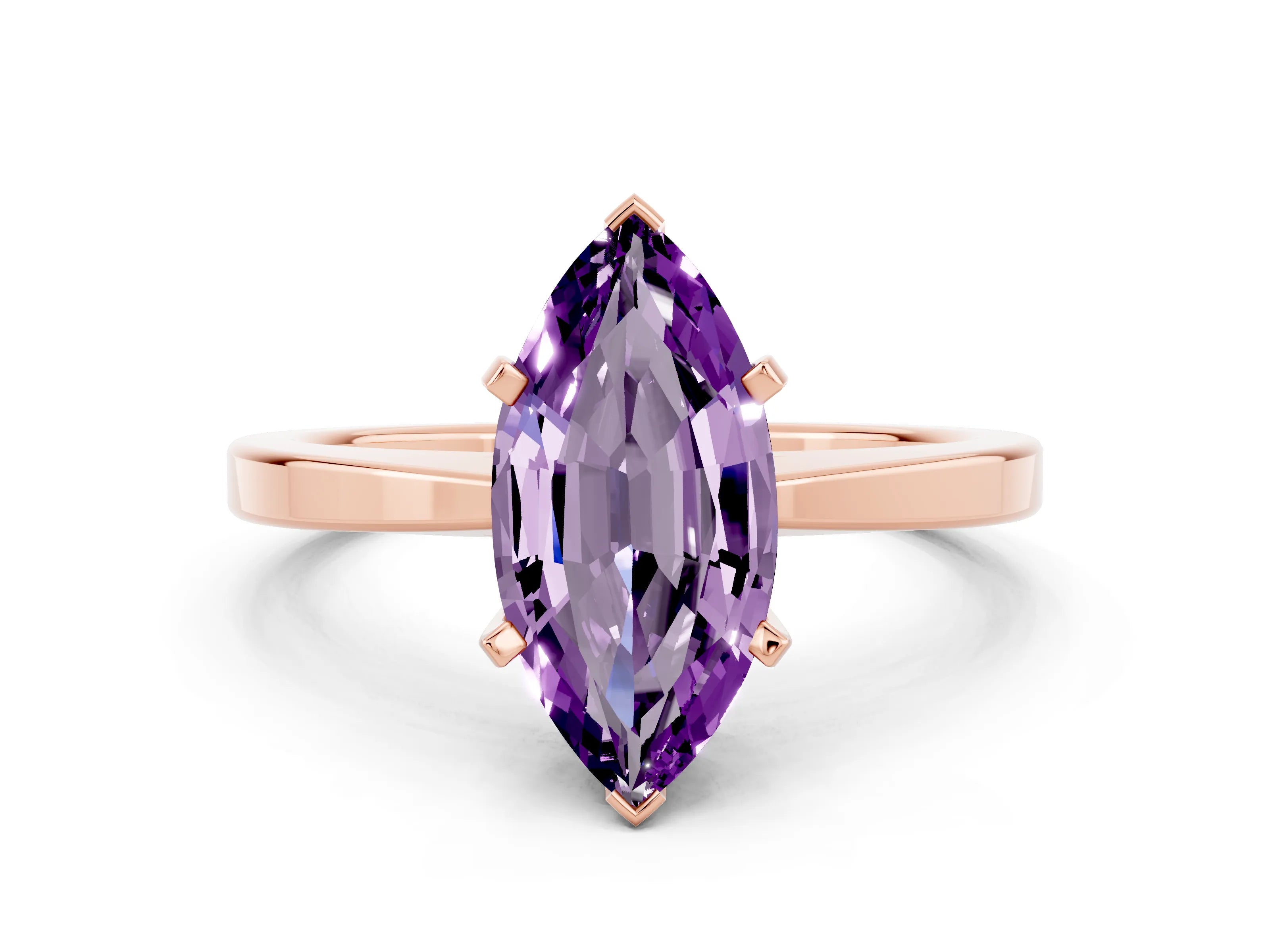Rose gold Marquise Cut Amethyst Solitaire Engagement Ring with Classic Band and Four-Prong Setting_24