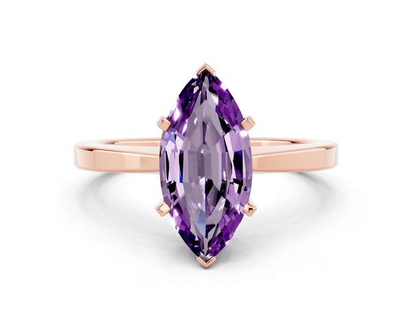 Rose gold Marquise Cut Amethyst Solitaire Engagement Ring with Classic Band and Four-Prong Setting