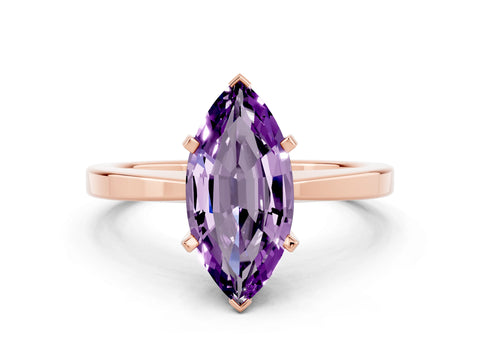 Rose gold Marquise Cut Amethyst Solitaire Engagement Ring with Classic Band and Four-Prong Setting_24