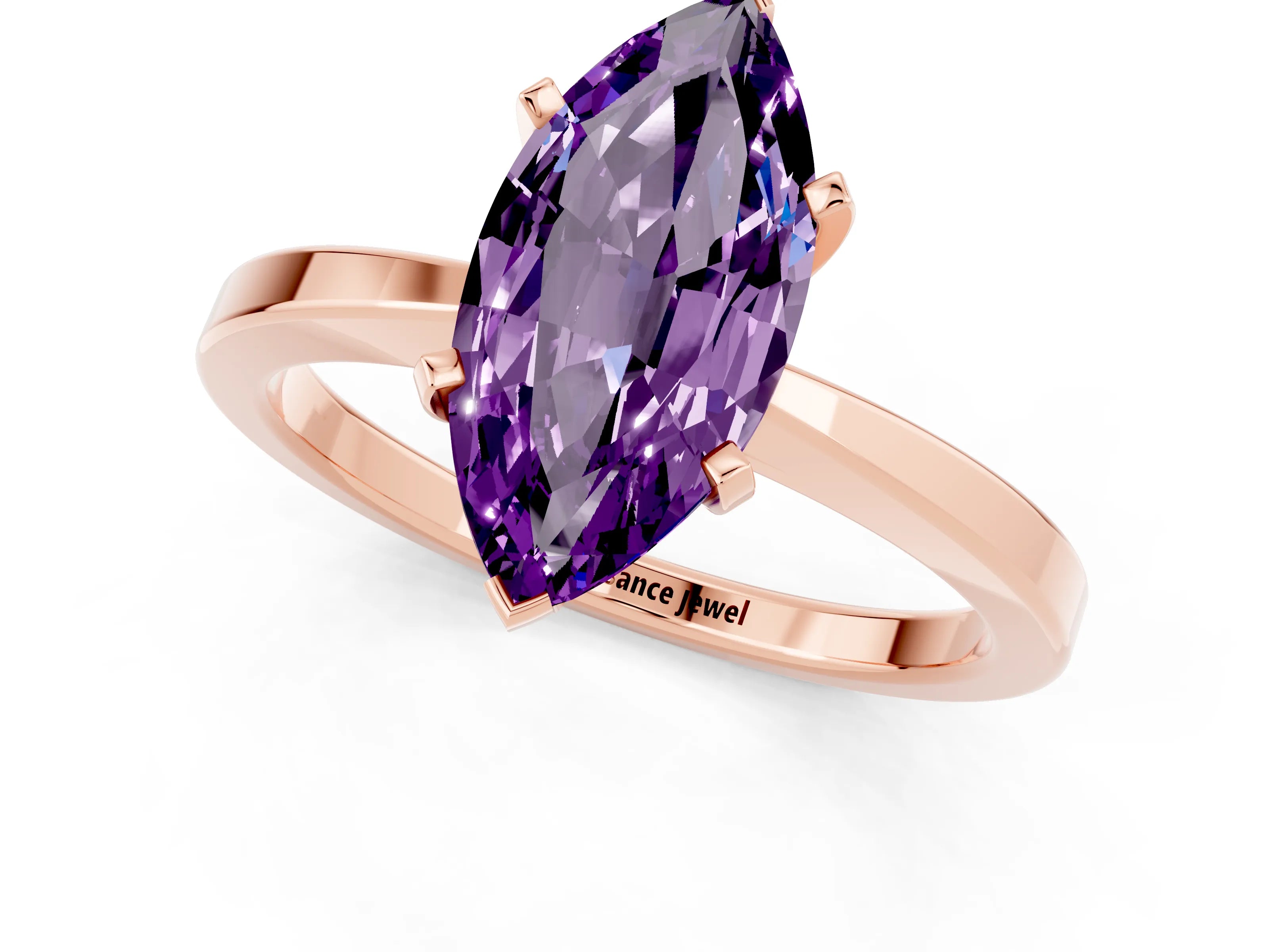 Rose gold Marquise Cut Amethyst Solitaire Engagement Ring with Classic Band and Four-Prong Setting_25