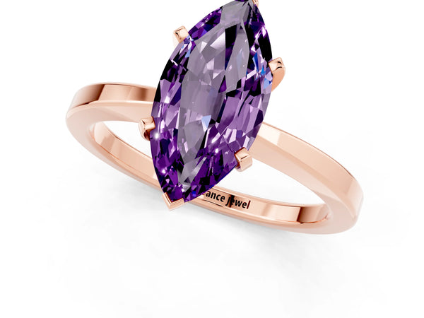 Rose gold Marquise Cut Amethyst Solitaire Engagement Ring with Classic Band and Four-Prong Setting