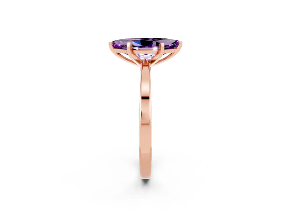 Rose gold Marquise Cut Amethyst Solitaire Engagement Ring with Classic Band and Four-Prong Setting