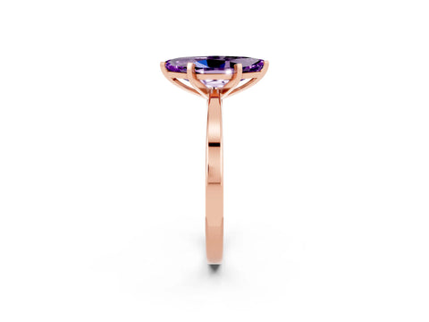 Rose gold Marquise Cut Amethyst Solitaire Engagement Ring with Classic Band and Four-Prong Setting_26