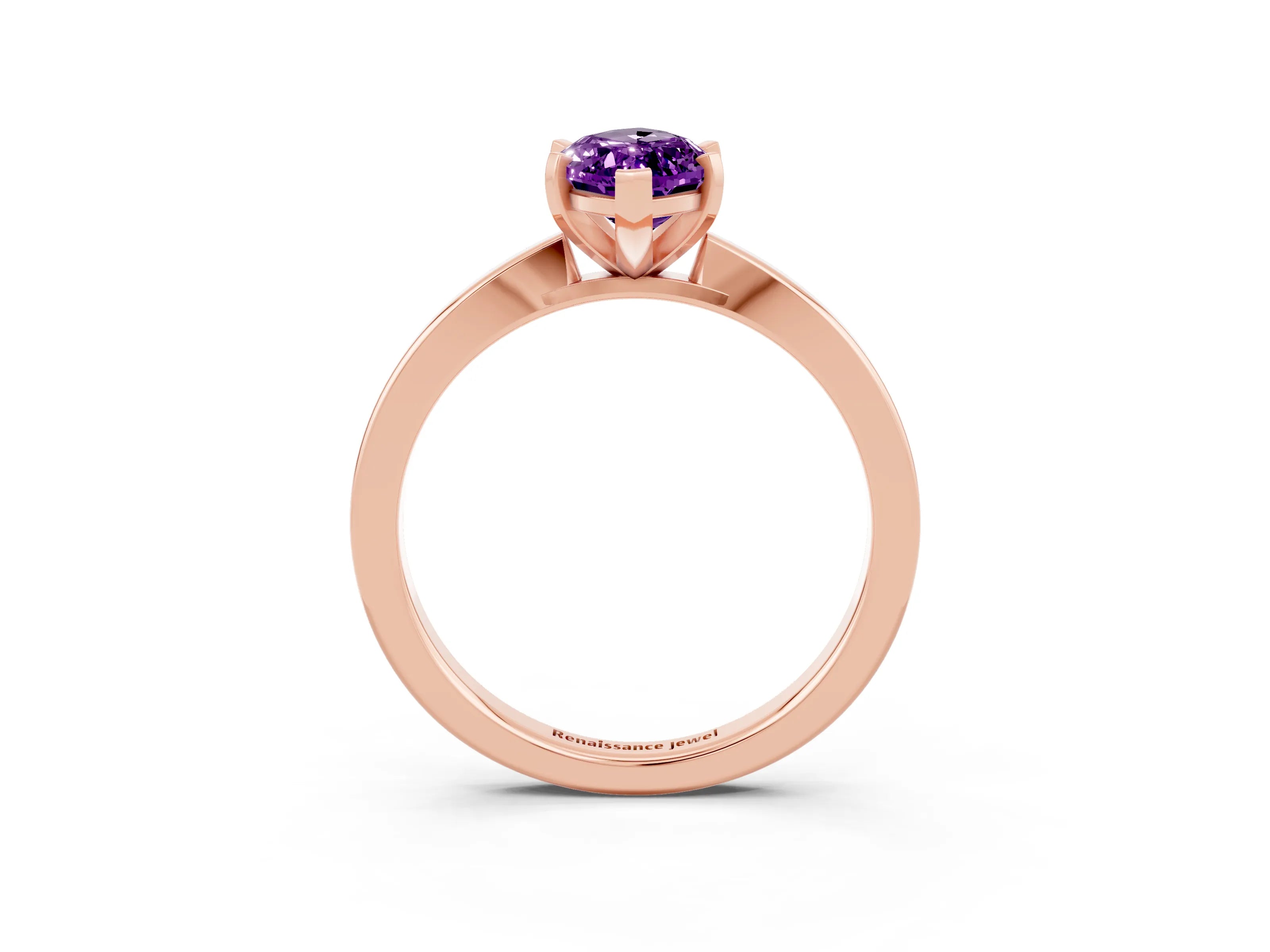 Rose gold Marquise Cut Amethyst Solitaire Engagement Ring with Classic Band and Four-Prong Setting_27