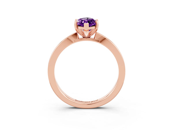 Rose gold Marquise Cut Amethyst Solitaire Engagement Ring with Classic Band and Four-Prong Setting